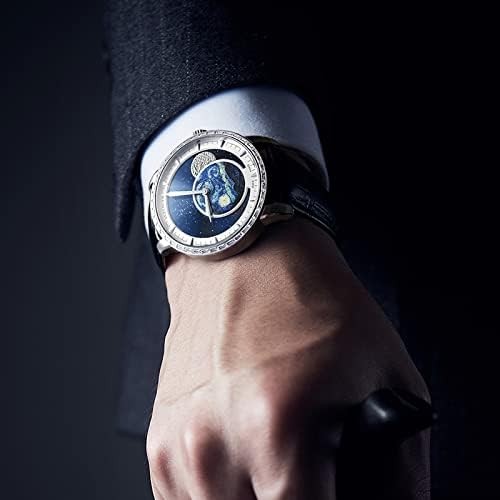 AGELOCER Original Men Watch with 3D Moon Phase Watch Dial, Luxury Automatic Mechanical Watch for Business, Dating, Casual, Comes with Extra Leather Starp