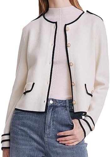 GOELIA Women's Short Cardigan Sweater Blazer, Crewneck Button Up Knit Sweaters